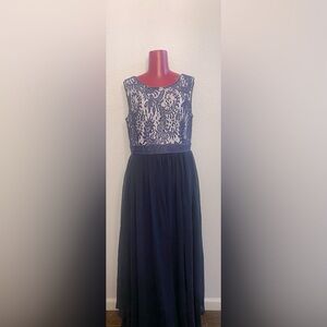 Elegant Blue and Tan Sleeveless Maxi Gown for Weddings